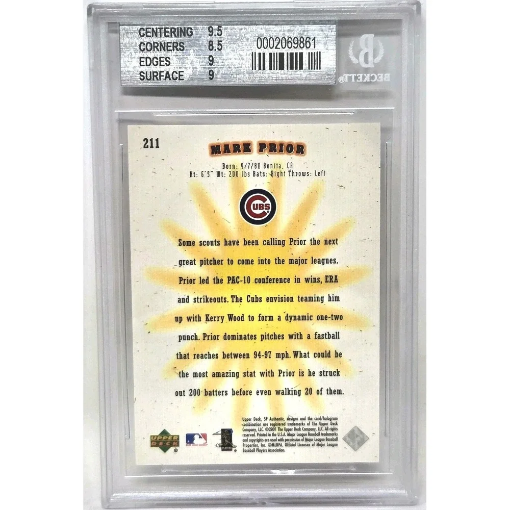 2001 SP Authentic - Future Watch Mark‎ Prior #211  #/1500 (RC) BGS 9 MINT Rookie